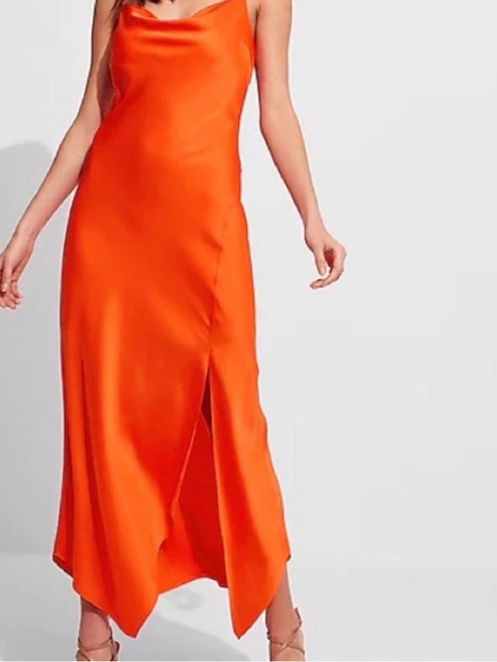 Express Orange Satin Slip Dress